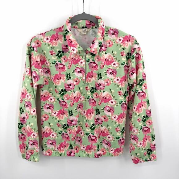 AND Other - AND Kids Floral Quarter Zip-Up Sweatshirt in Pink Green Size 13-14